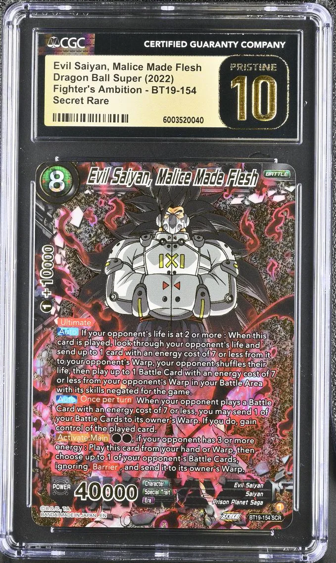 2022 #BT19-154 Evil Saiyan, Malice Made Flesh CGC 10 Pristine Fighter's Ambition - English