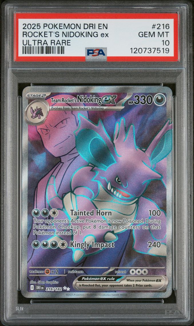 2025 #216 Team Rocket's Nidoking EX PSA 10 Dri EN-Destined Rivals Pokemon