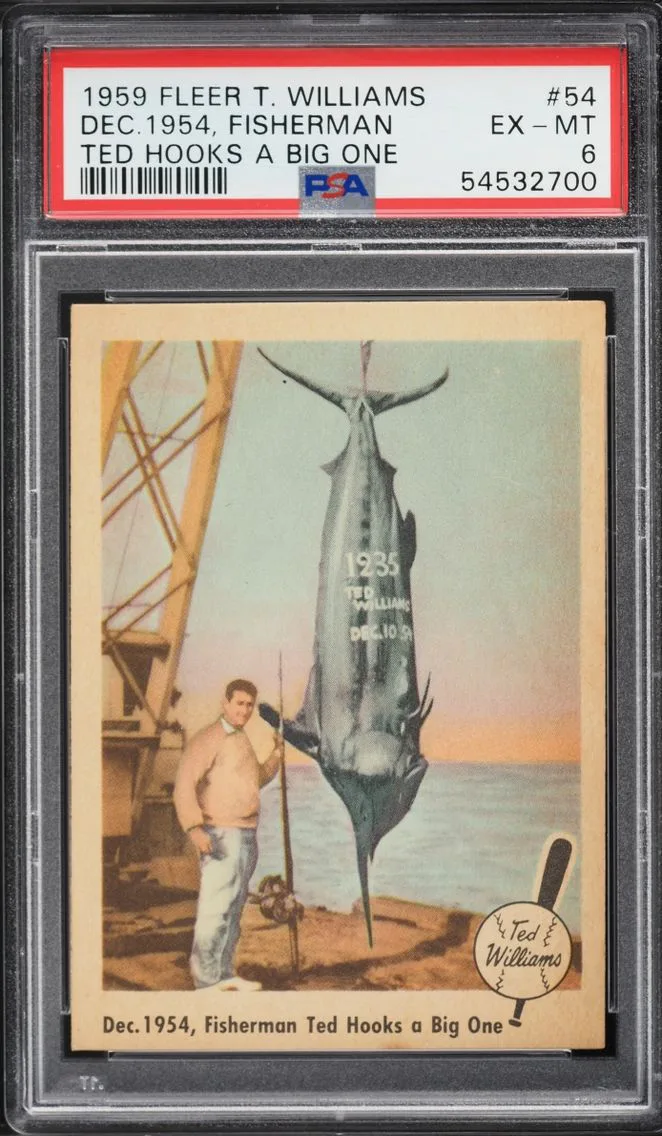 1959 #54 Ted Williams PSA 6 Fleer FISHERMAN TED HOOKS A BIG ONE
