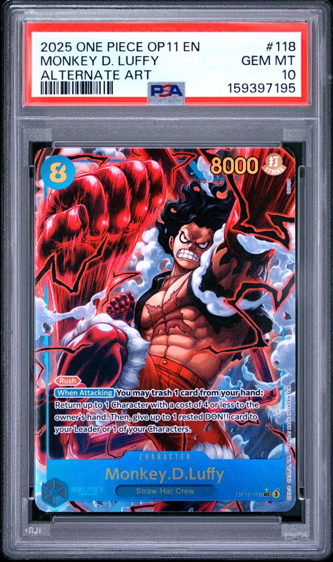 2025 #118 Monkey D. Luffy PSA 10 One Piece OP11-A Fist of Divine Speed