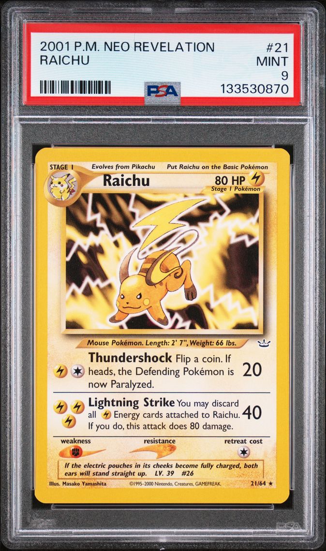 2001 #21 Raichu PSA 9 Neo Revelation Pokemon