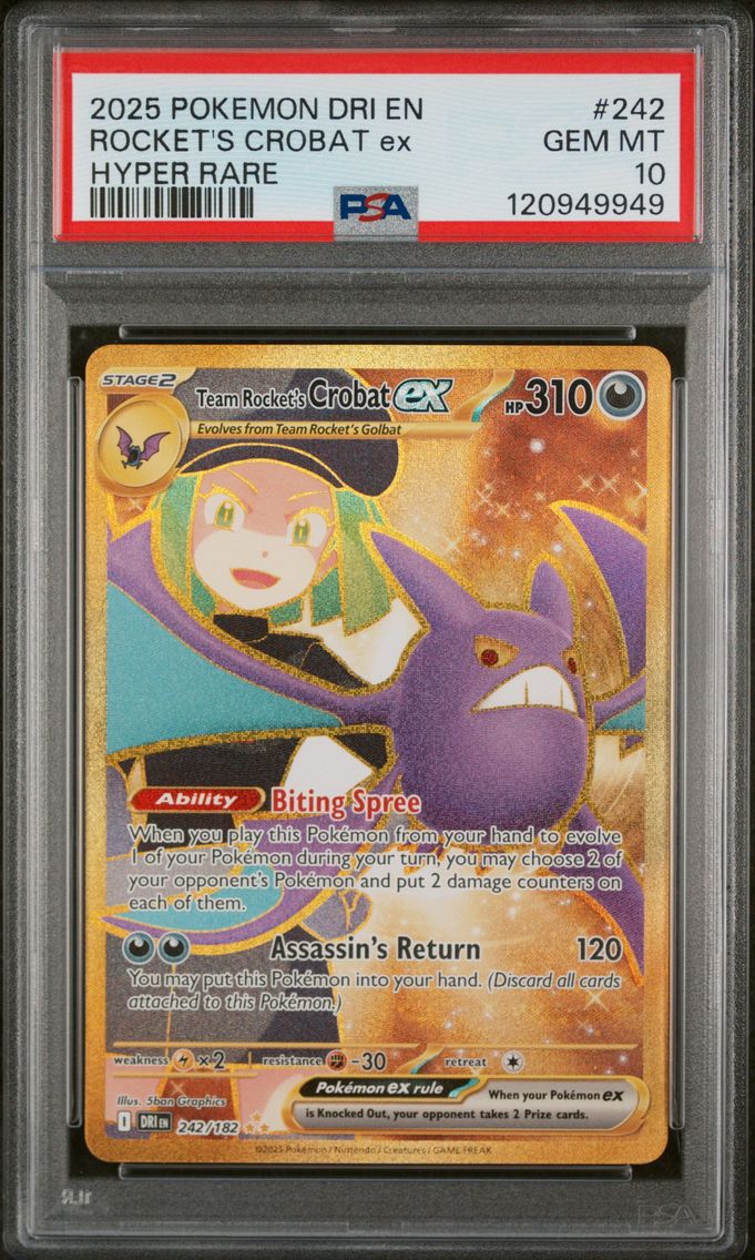 2025 #242 Team Rocket's Crobat EX PSA 10 Dri EN-Destined Rivals Pokemon
