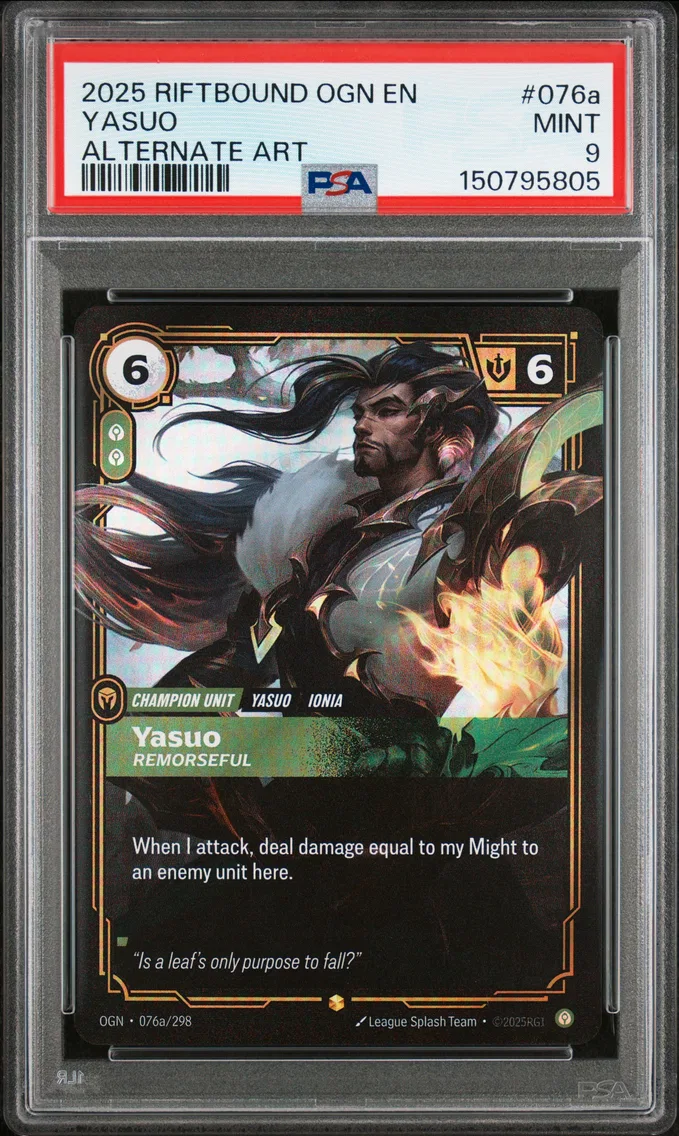 2025 #076a Yasuo - Remorseful PSA 9 Riftbound: League of Legends Ogn-Origins