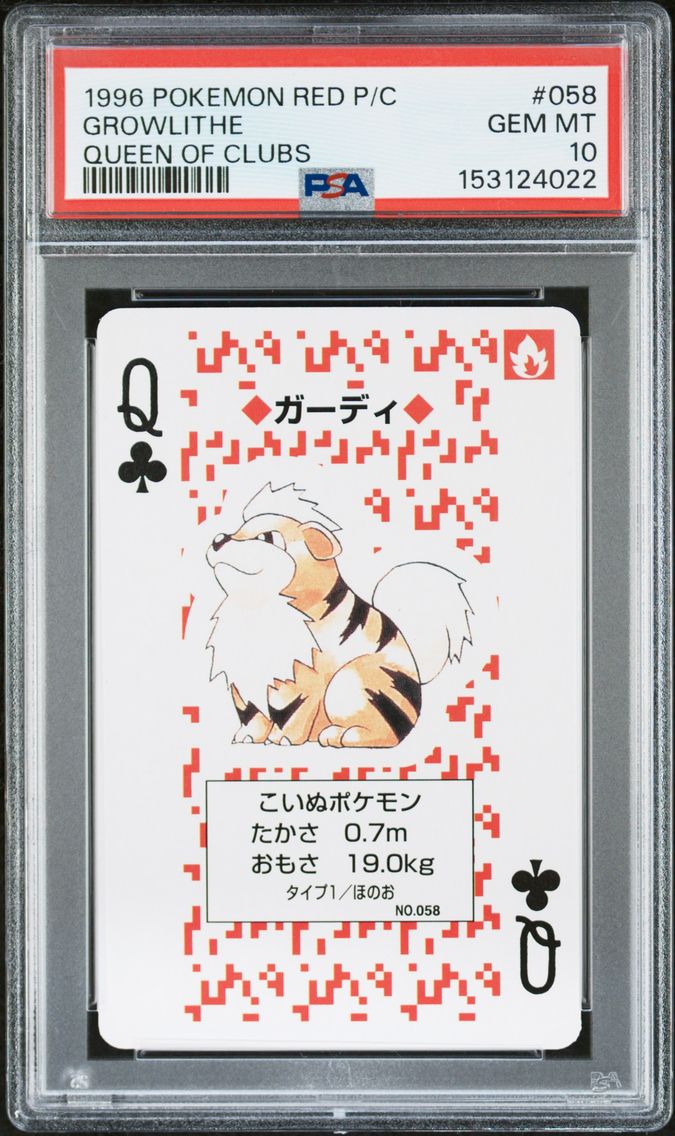 1996 #058 Growlithe PSA 10 Red Version Playing Cards