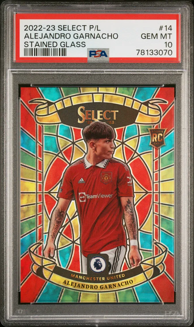 2022 #14 Alejandro Garnacho PSA 10 Panini Select Premier League Stained Glass