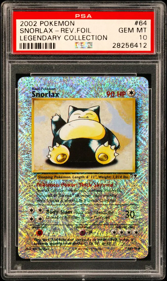 2002 #64 Snorlax-Reverse Foil PSA 10 Base Pokemon Legendary Collection Pokemon