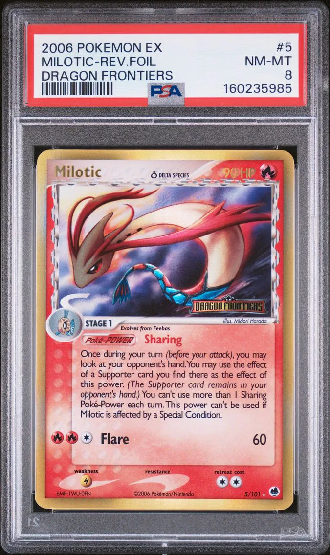 2006 Pokemon EX Dragon Frontiers Milotic-Reverse Foil Dragon Frontiers #5 PSA 8