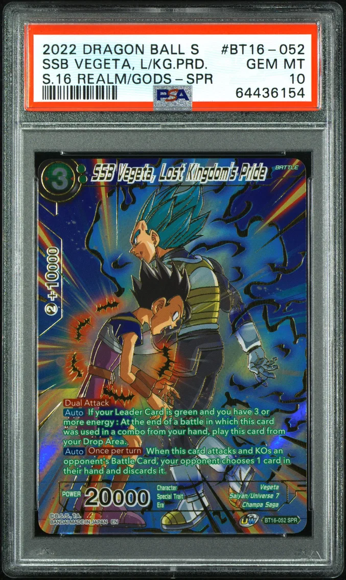 2022 #BT16-052 SSB Vegeta, Lost Kingdom's Pride PSA 10 Dragon Ball Super Card Game Series 16 Realm of the Gods