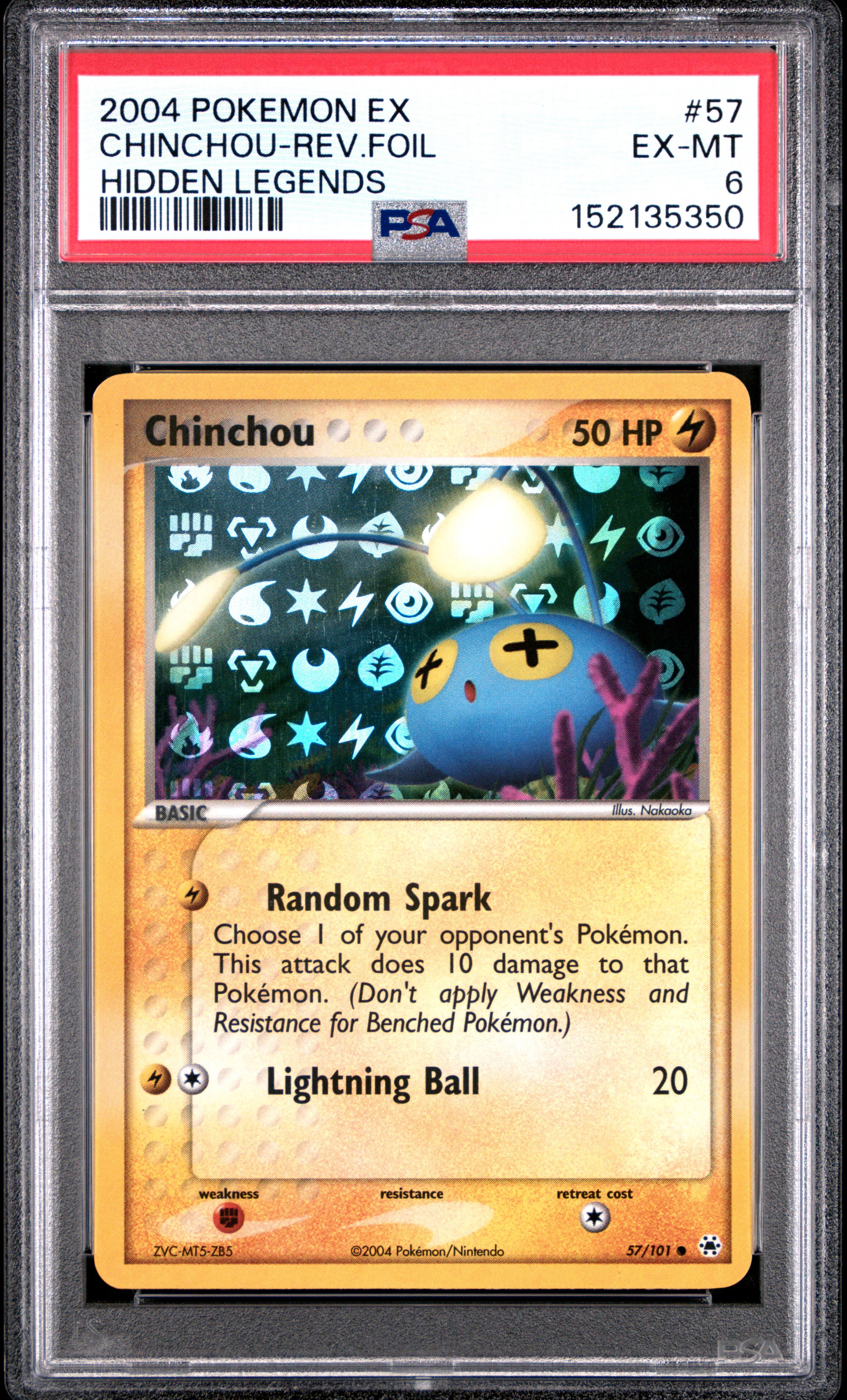 2004 #57 Chinchou-Reverse Foil PSA 6 Ex Hidden Legends