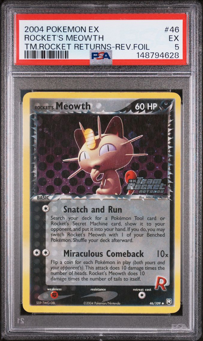 2004 #46 Rocket's Meowth-Reverse Foil PSA 5 EX Team Rocket Returns