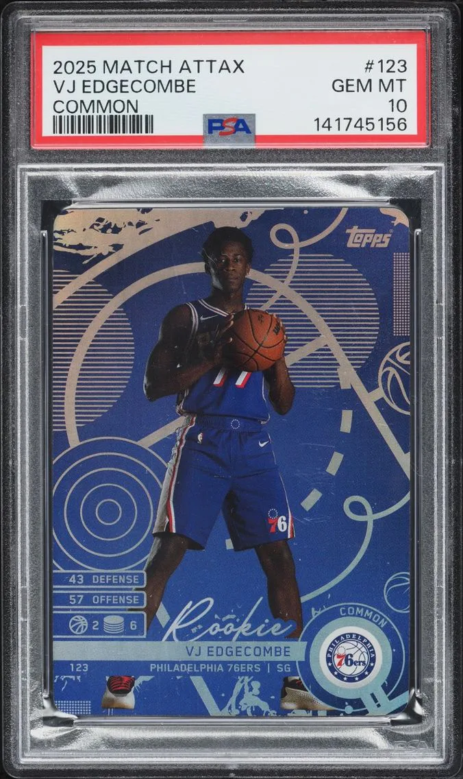 2025 #123 VJ Edgecombe PSA 10 Topps Match Attax Common ROOKIE