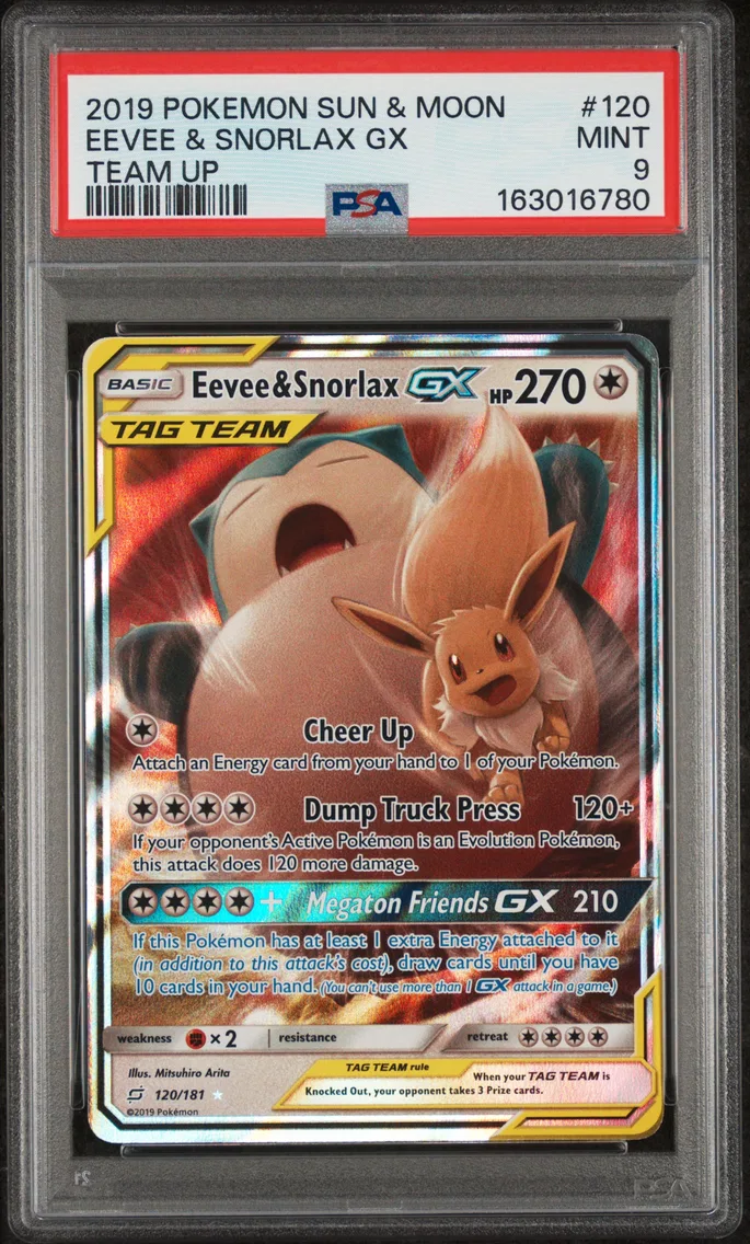 2019 #120 Eevee & Snorlax GX PSA 9 Sun & Moon Team Up