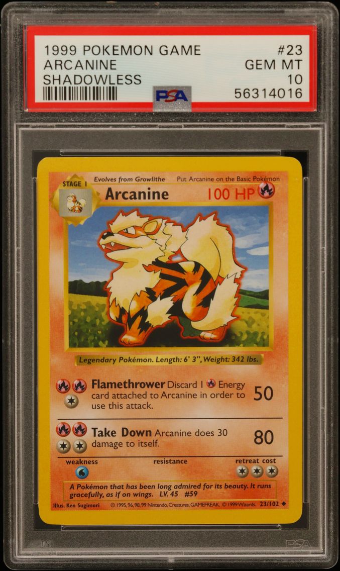 1999 #23 Arcanine Shadowless PSA 10 Game