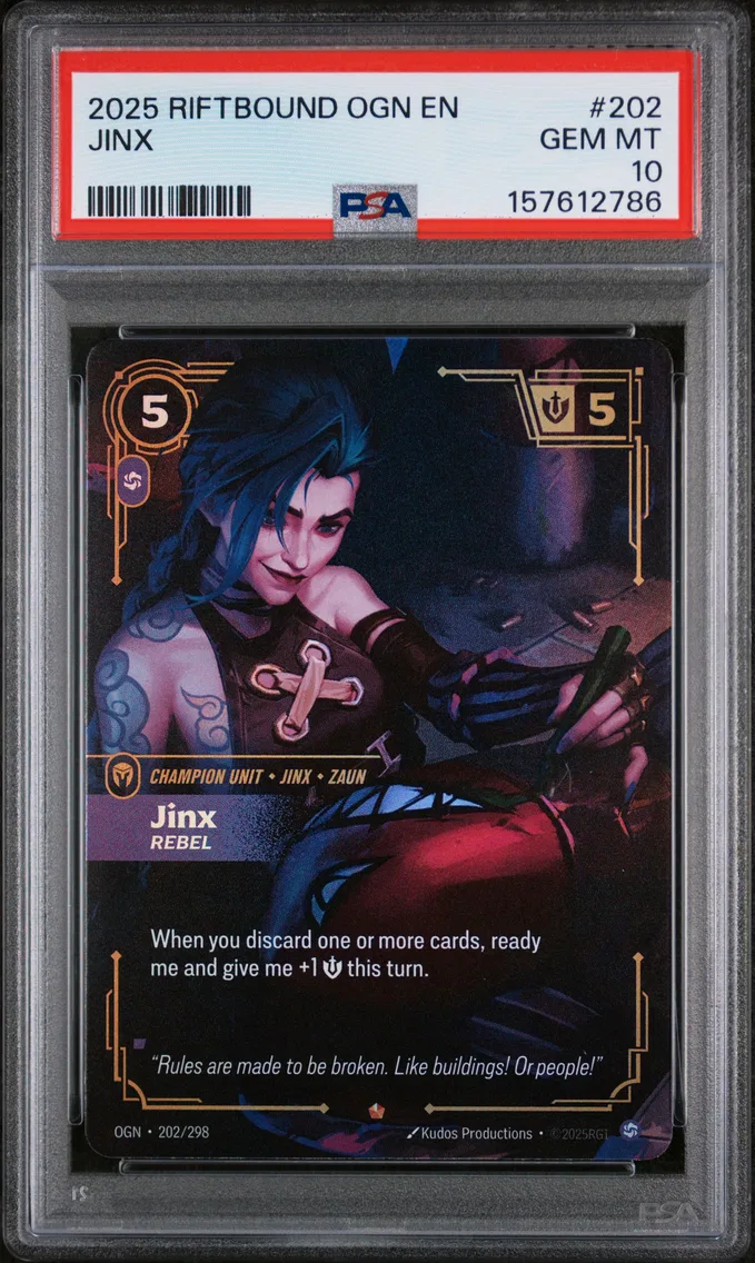 2025 #202 Jinx - Rebel PSA 10 Riftbound: League of Legends Ogn-Origins