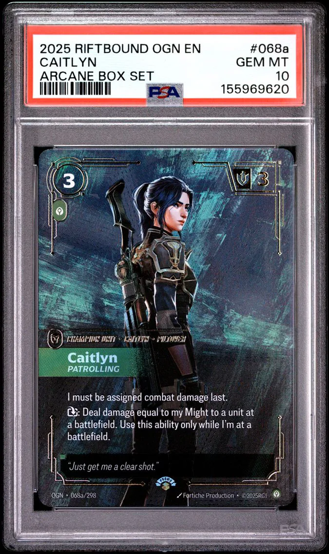 2025 #068a Caitlyn - Patrolling PSA 10 Riftbound: League of Legends Ogn-Origins