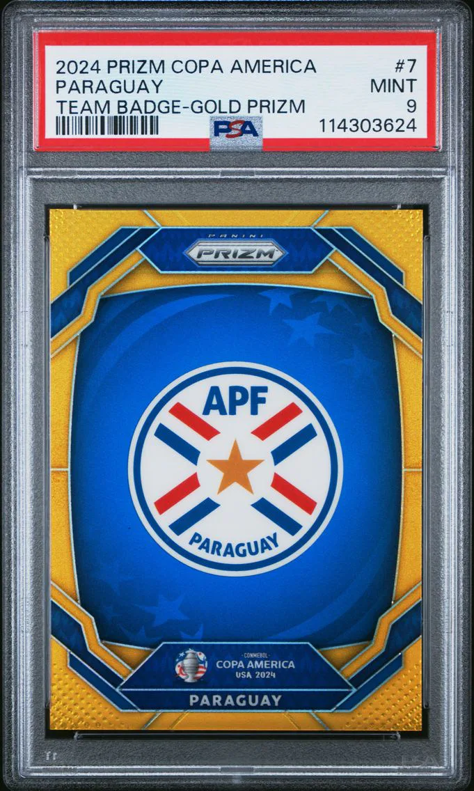 2024 #7 Paraguay PSA 9 Gold Prizm Panini Prizm Conmebol Copa America Team Badges Soccer