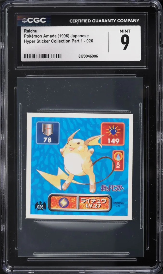 1996 Pokemon Japanese Amada Hyper Sticker Collection Part 1 Raichu #26 CGC 9 MINT