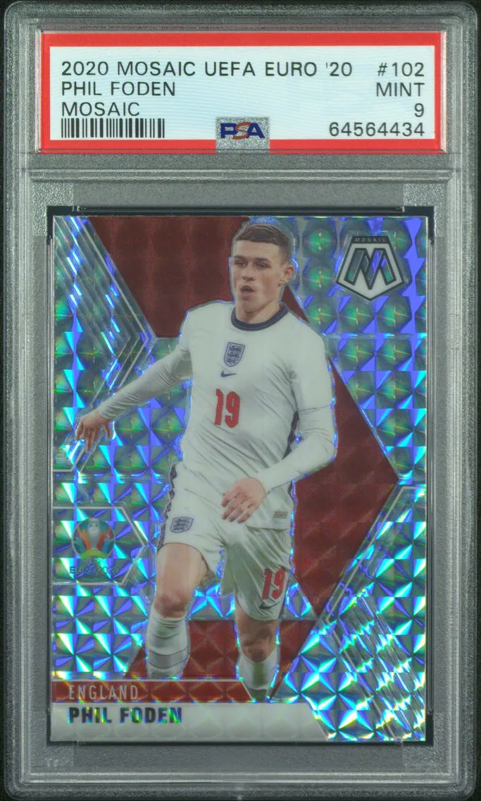 2020 #102 Phil Foden PSA 9 Panini Mosaic UEFA Euro 2020
