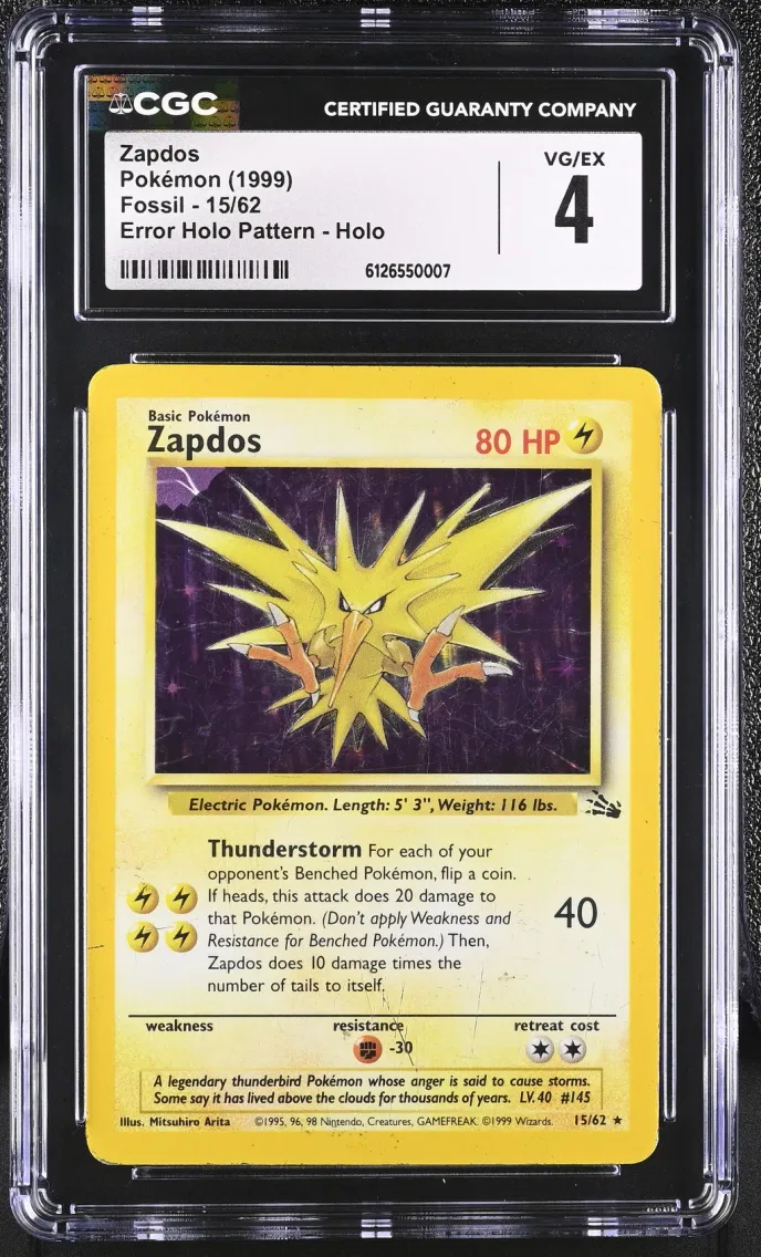 1999 Fossil - Unlimited - English Zapdos #15 CGC 4