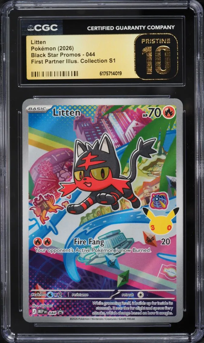 2026 Pokemon Mega Promo First Partner Illustration Full Art Litten #44 CGC 10 PRISTINE