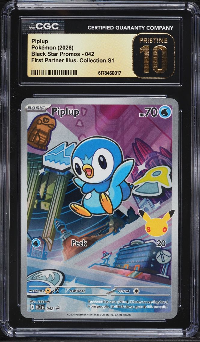 2026 Pokemon Mega Promo First Partner Illustration Full Art Piplup #42 CGC 10 PRISTINE