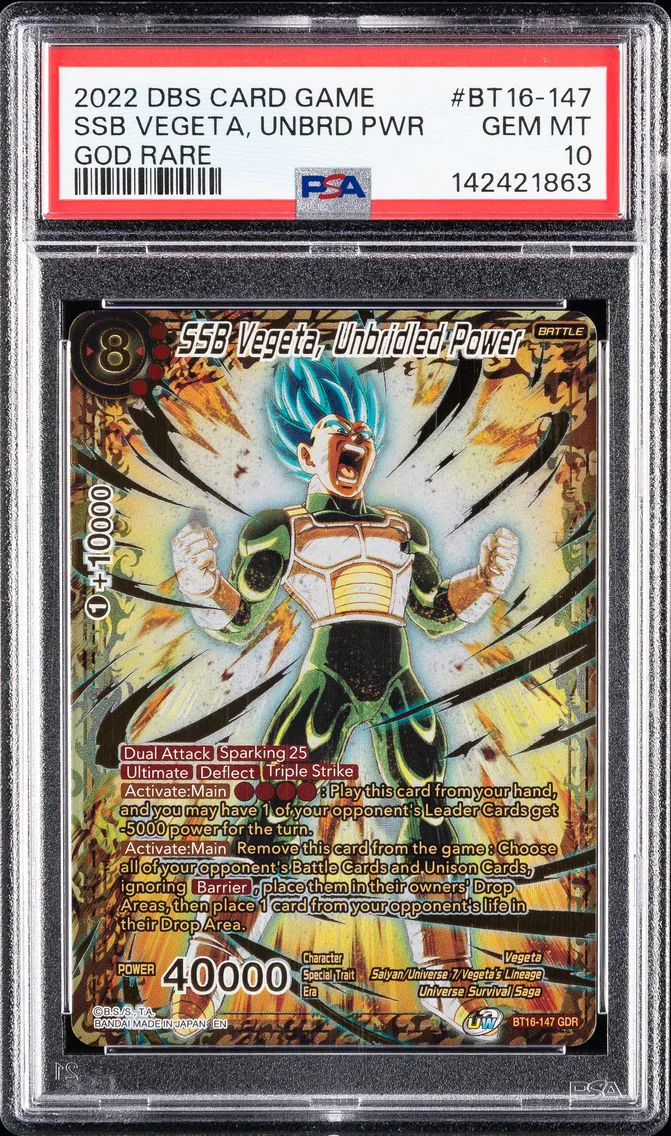 2022 #BT16-147 SSB Vegeta, Unbridled Power PSA 10 Dragon Ball Super Card Game Series 16 Realm of the Gods Pokemon