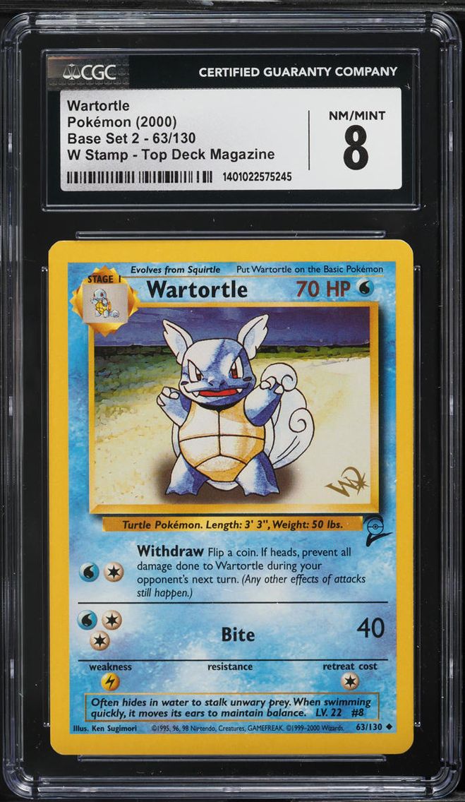 2000 Pokemon Base Set 2 Top Deck Magazine W Stamp Wartortle #63 CGC 8 NM-MT