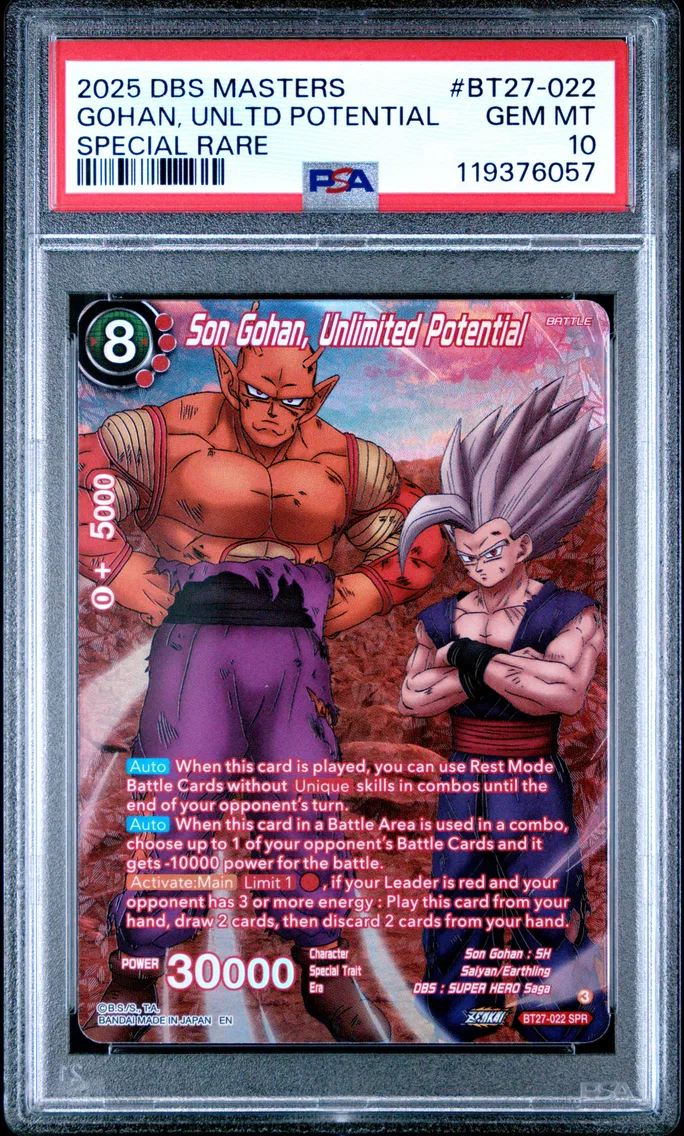 2025 #BT27-022 Son Gohan, Unlimited Potential PSA 10 Dragon Ball Super Card Game Masters Series 27 History of Z