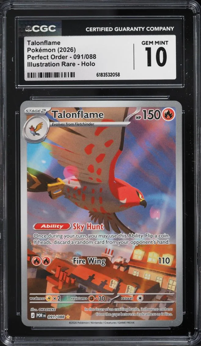 2026 #91 Talonflame CGC 10 Pokemon Mega Evolution Perfect Order IR