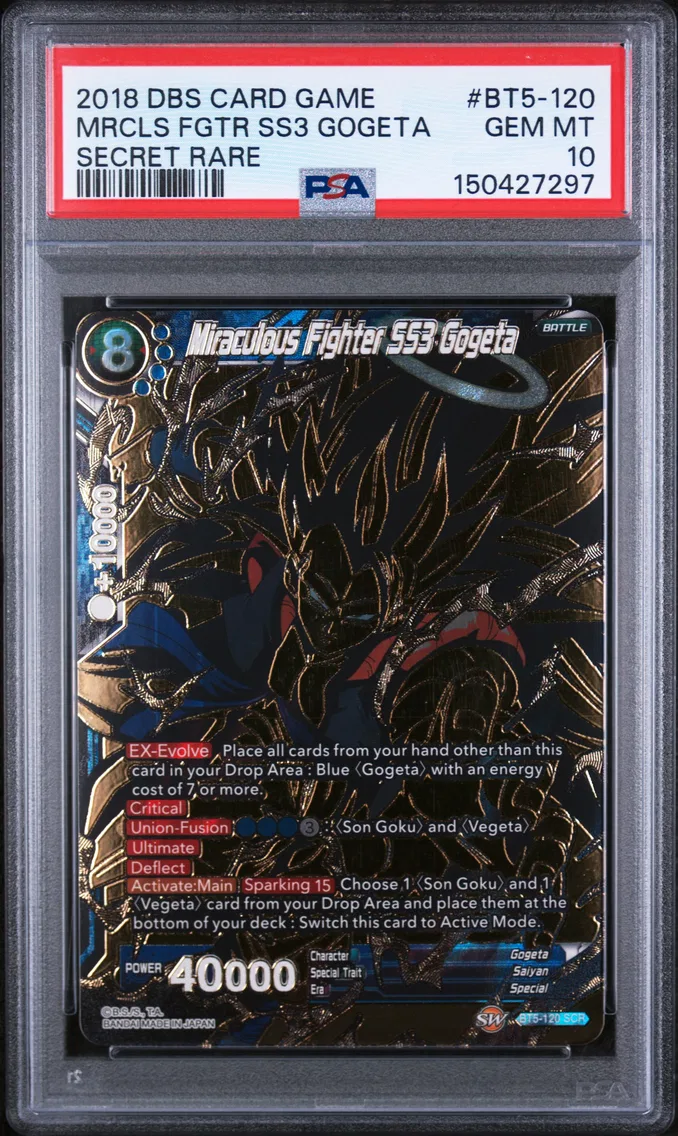2018 #BT5-120 Miraculous Fighter SS3 Gogeta PSA 10 Dragon Ball Super Card Game Series 5 Miraculous Revival