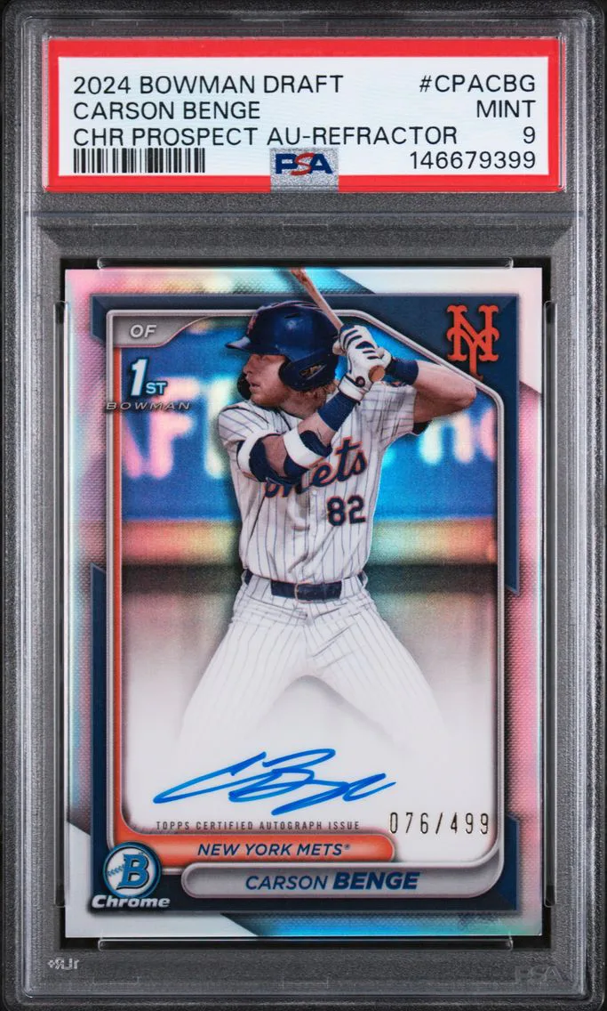 2024 #CPACBG Carson Benge PSA 9 Bowman Draft Chrome Prospect Autographs