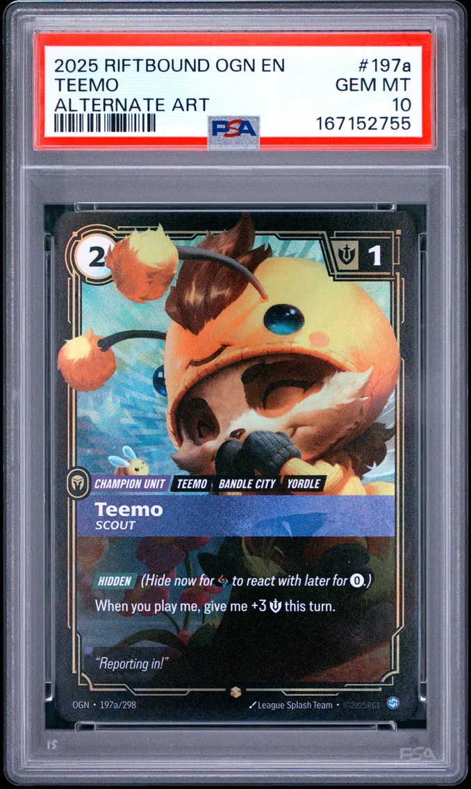 2025 #197a Teemo - Scout PSA 10 Riftbound: League of Legends Ogn-Origins