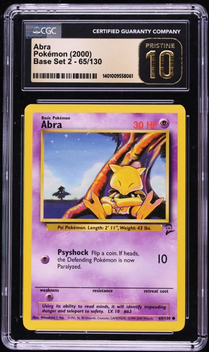2000 #65 Base Set 2 Abra CGC 10 Pristine Pokemon