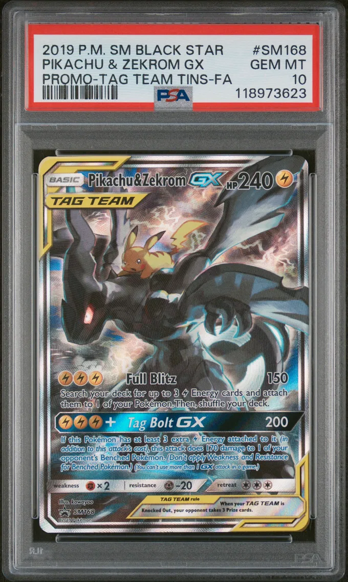 2019 #SM168 Full Art/Pikachu & Zekrom GX PSA 10 SM Black Star Promo