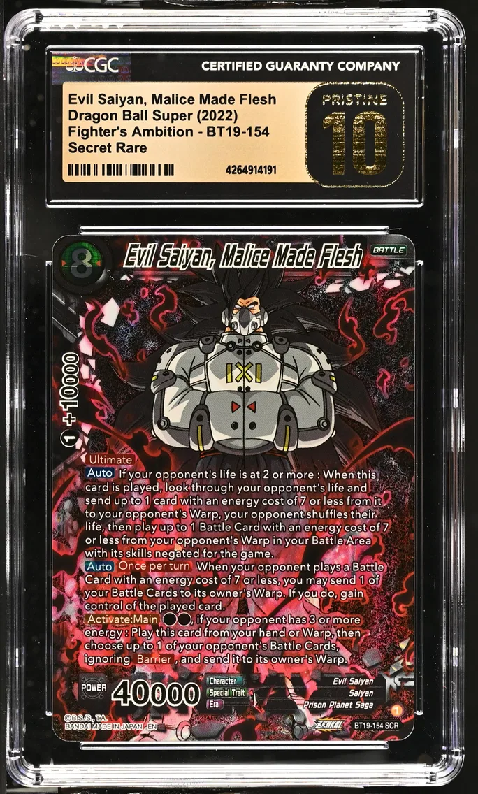 2022 #BT19-154 Evil Saiyan, Malice Made Flesh CGC 10 Pristine Fighter's Ambition - English