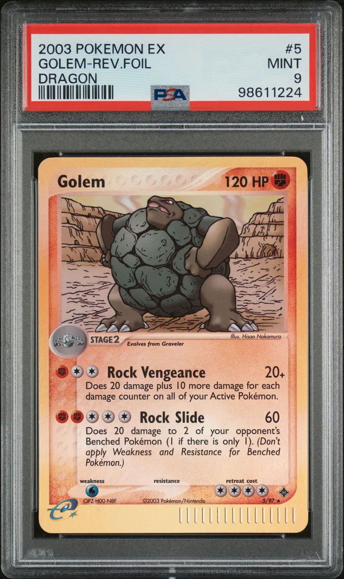 2003 #5 Golem-Reverse Foil EX Dragon, PSA 9