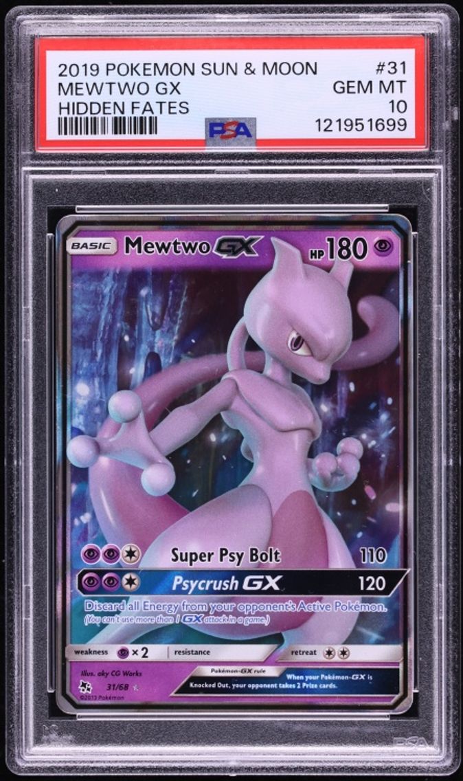 2019 #31 Sun & Moon Hidden Fates Holo Mewtwo GX GEM MINT PSA 10 Pokemon