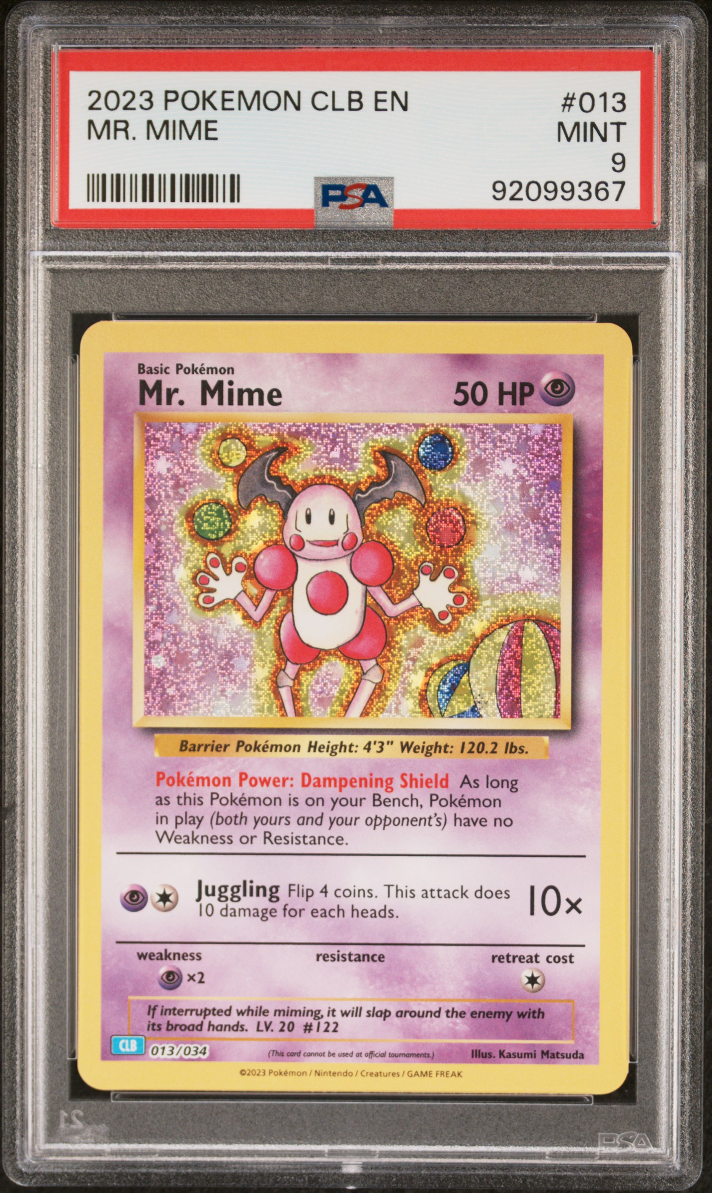 2023 #013 Mr. Mime PSA 9 Clb-Trading Card Game Classic Blastoise & Suicune Ex Deck
