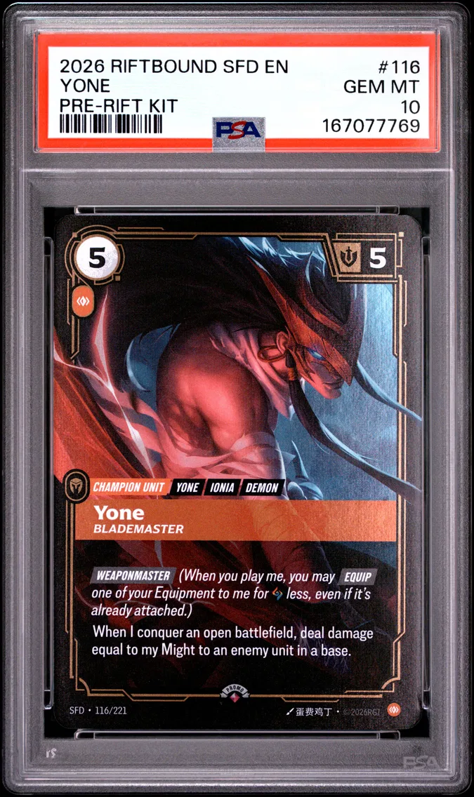 2026 #116 Yone - Blademaster PSA 10 Riftbound: League of Legends Sfd-Spiritforged