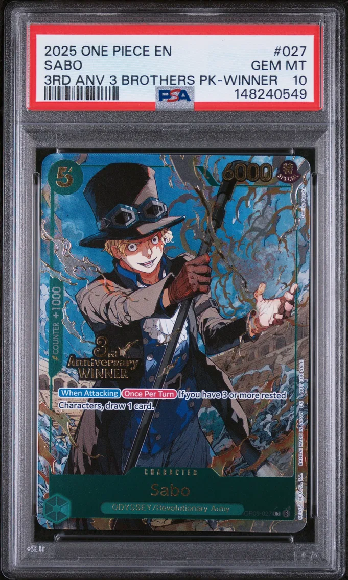 2025 #027 Sabo PSA 10 One Piece 3rd Anniversary Tournament 3 Brothers Pack