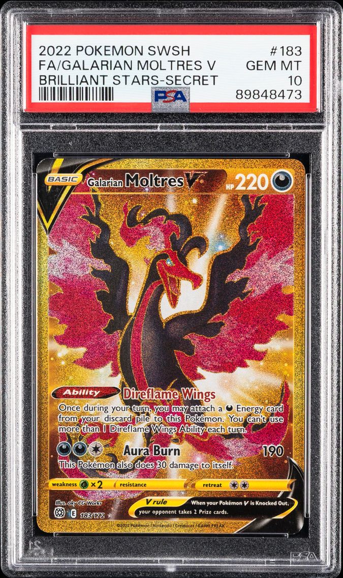 2022 #183 Full Art/Galarian Moltres V PSA 10 Sword & Shield Brilliant Stars Pokemon