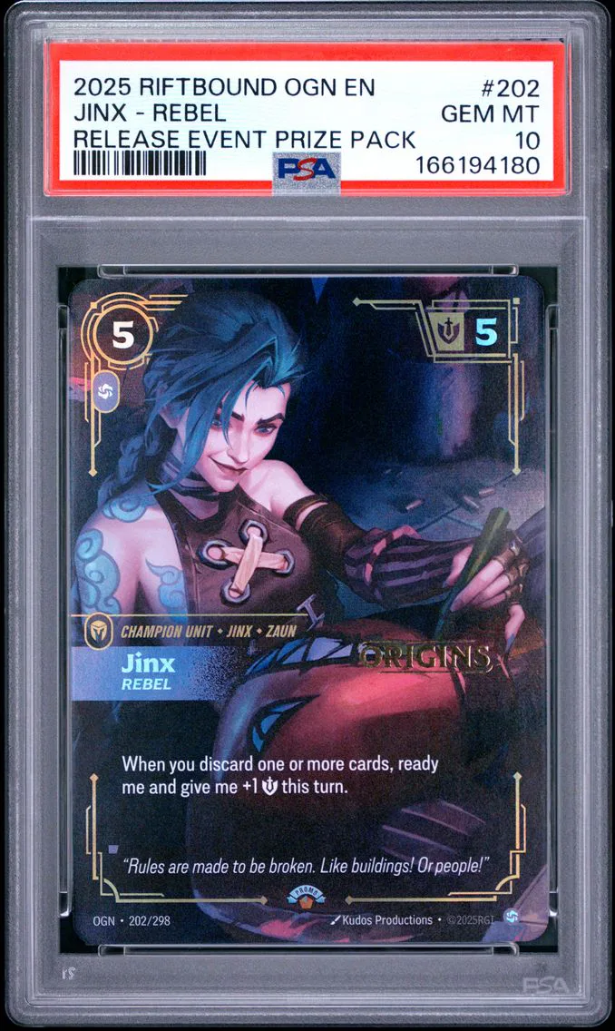 2025 #202 Jinx - Rebel PSA 10 Riftbound: League of Legends Ogn-Origins