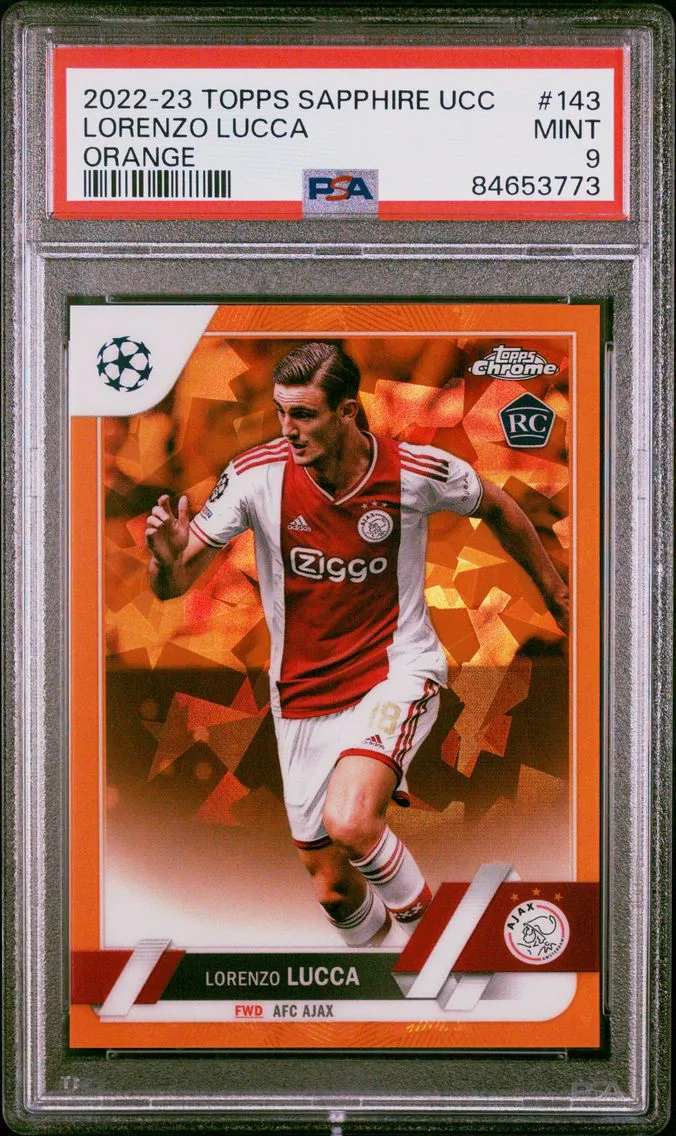 2022 #143 Lorenzo Lucca PSA 9 Orange Topps Chrome Sapphire Edition UEFA Club Competitions Soccer