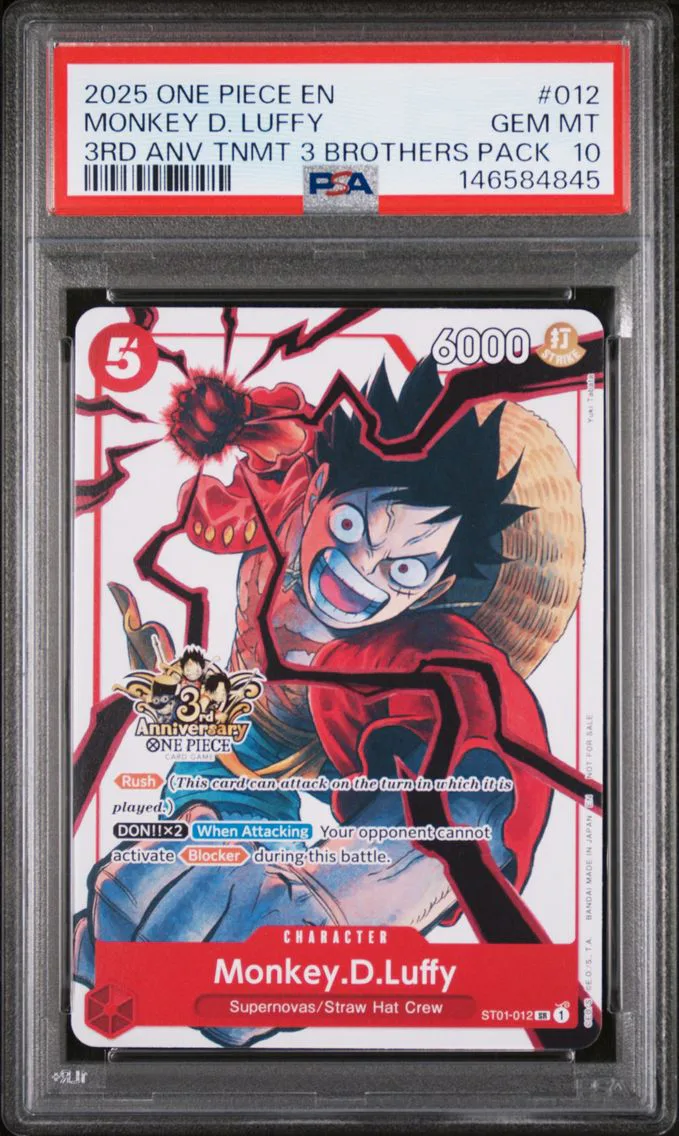 2025 #012 Monkey D. Luffy PSA 10 One Piece 3rd Anniversary Tournament 3 Brothers Pack