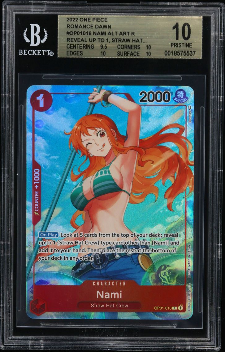 2022 #OP01016 Nami ALT ART R/("reveal up to 1..." BGS 10 One Piece Card Game Romance Dawn