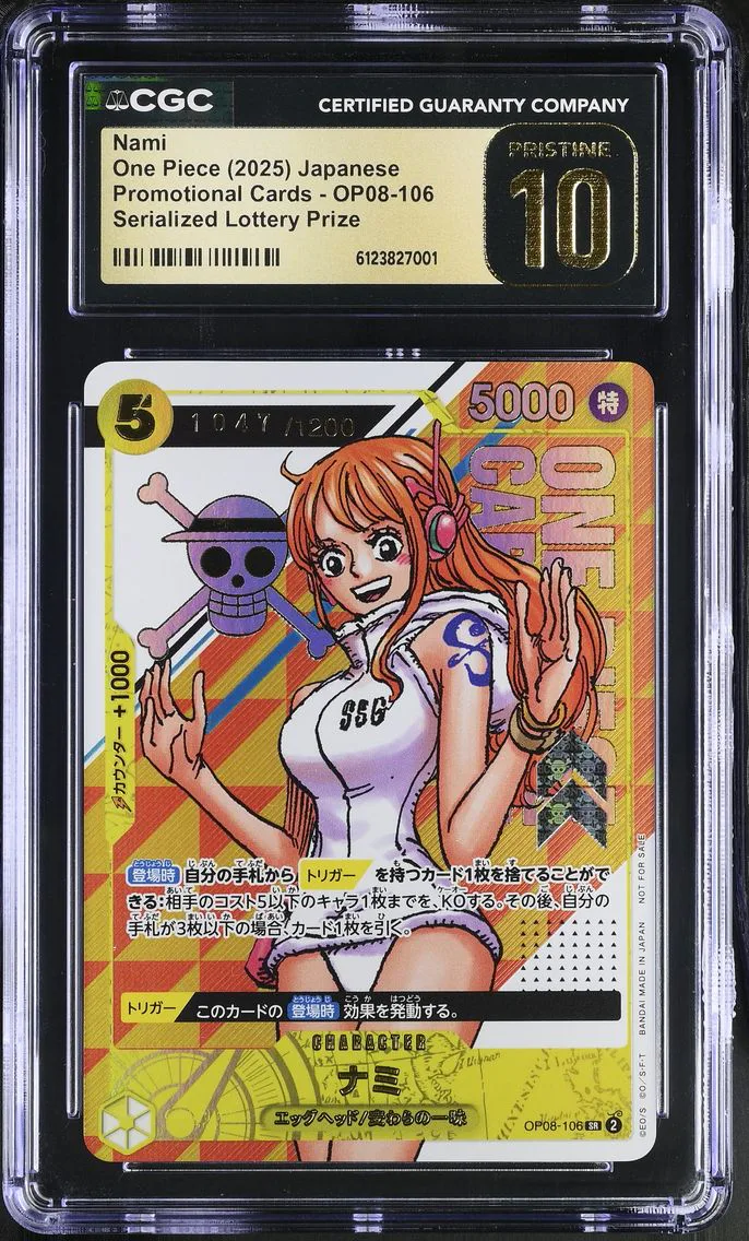2025 #OP08-106 Nami Serialized Lottery Prize CGC 10 Pristine Promotional Cards - Japanese