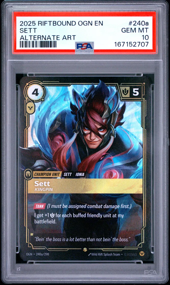 2025 #240a Sett - Kingpin PSA 10 Riftbound: League of Legends Ogn-Origins