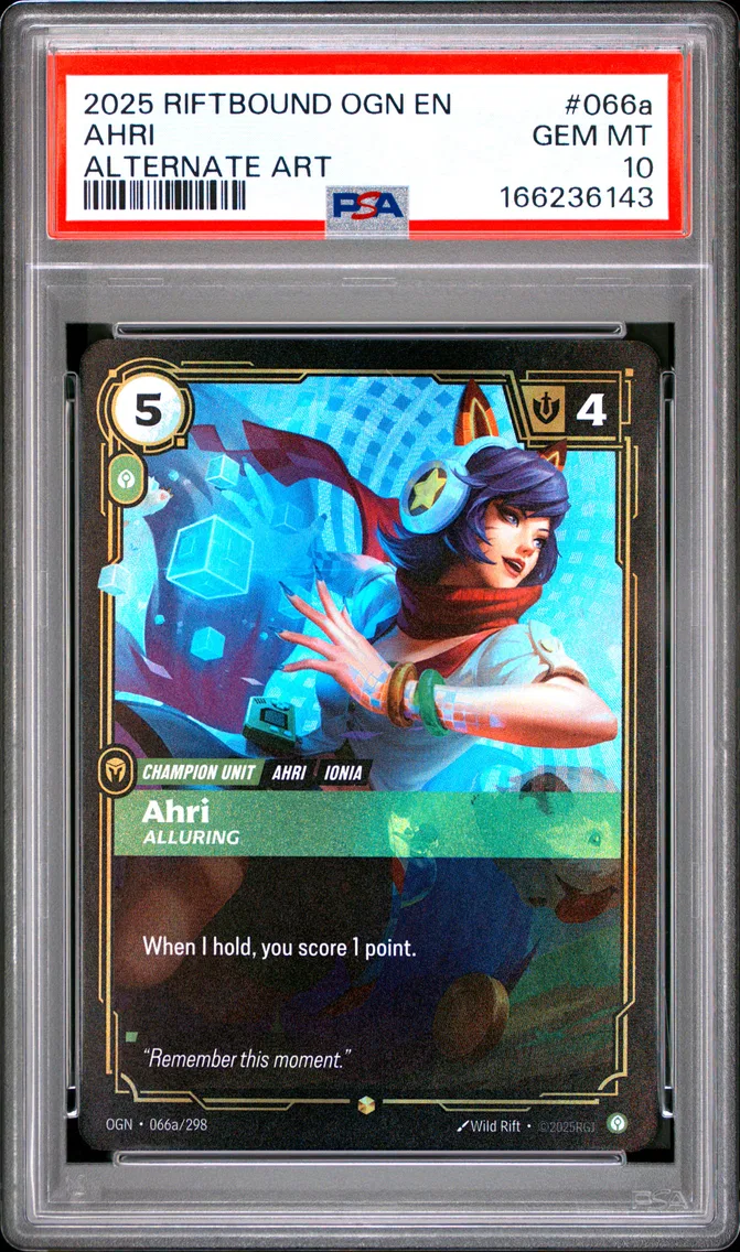 2025 #066a Ahri - Alluring PSA 10 Riftbound: League of Legends Ogn-Origins