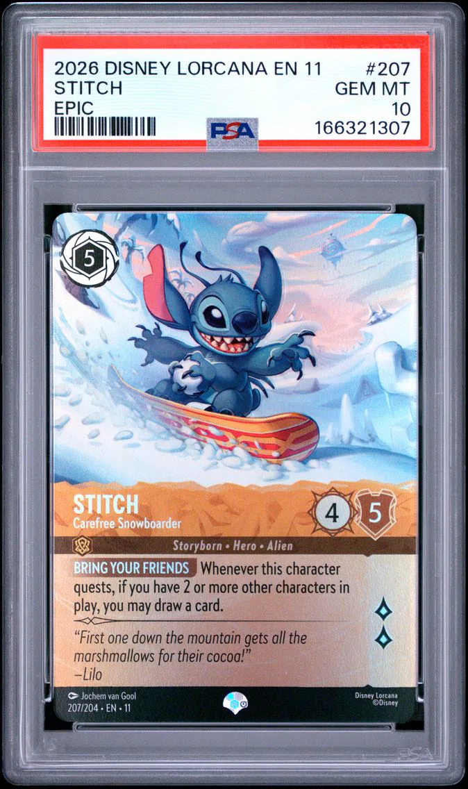 2026 #207 Stitch - Carefree Snowboarder PSA 10 Disney Lorcana EN 11-Winterspell