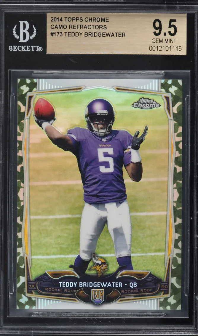 2014 TOPPS CHROME CAMO REFRACTOR TEDDY BRIDGEWATER ROOKIE /499 #173 BGS 9.5 GEM